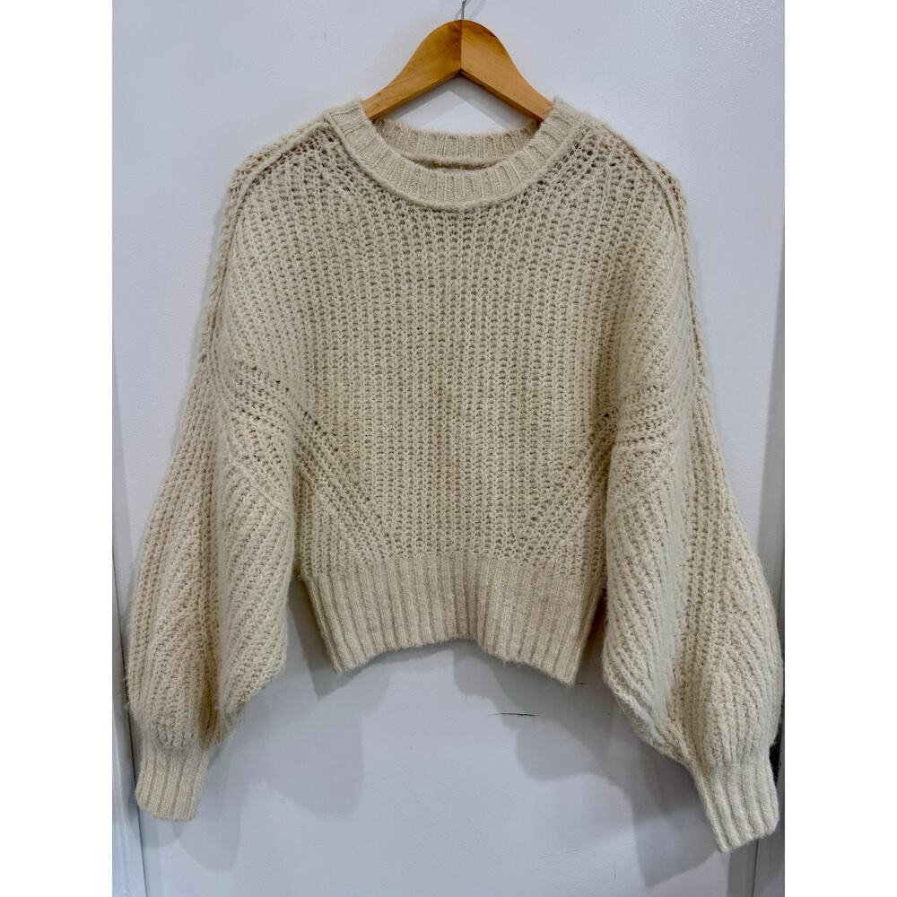 Pilcro Anthropologie Chunky Knit Sweater Oversized Cropped Balloon Sleeve Cream - Picture 2 of 6